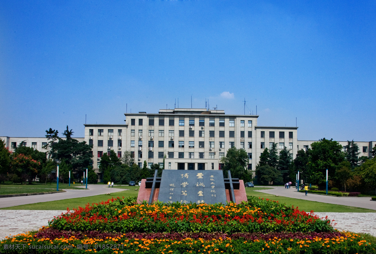 安徽大学 主教 楼 主教楼 建筑 绿树 花坛 蓝天 城市建筑 建筑景观 自然景观