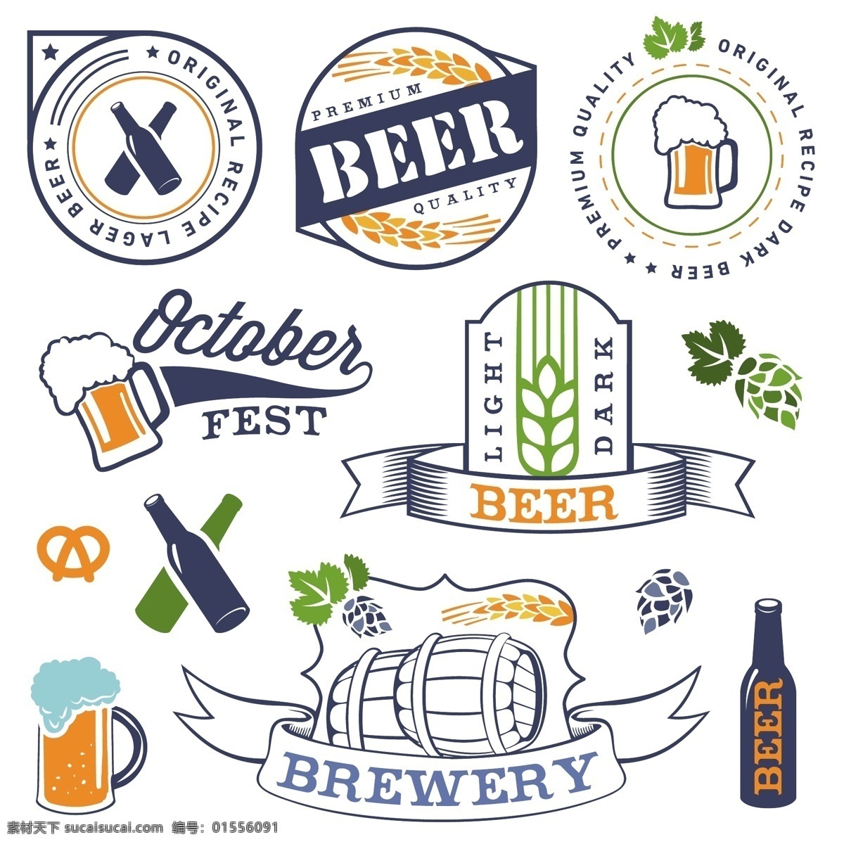啤酒标签 啤酒 啤酒节 麦穗 小麦 德国啤酒节 矢量 餐饮美食 餐饮美食素材 图标 标志 标签 logo 小图标 标识标志图标