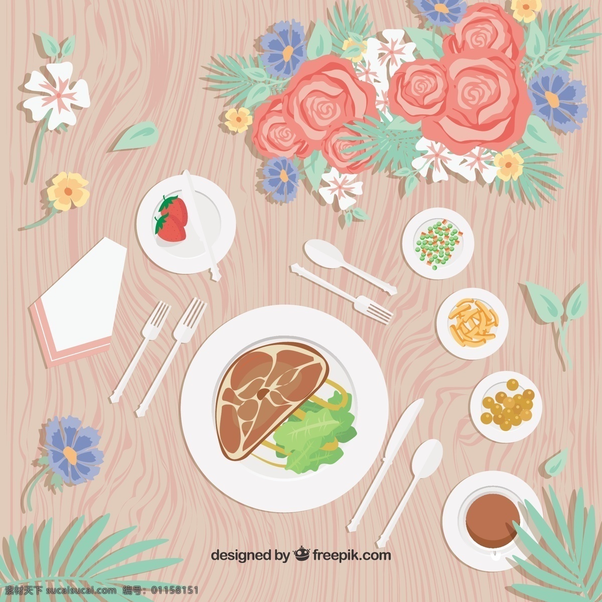 卡通 矢量 肉 菜 背景 卡通肉菜 矢量肉菜 鲜花 花卉 食物 粉色