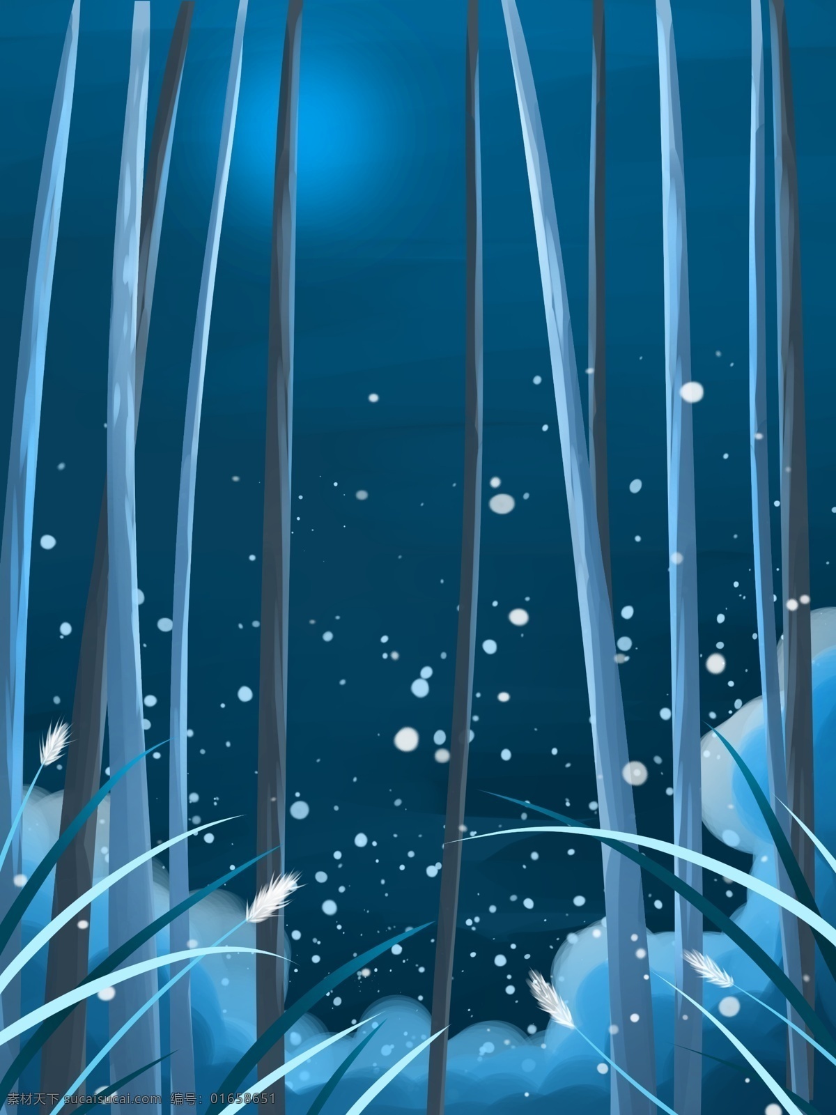 蓝色 卡 通风 树林 雪景 背景 传统节气 冬天背景 背景psd 小清新 手绘背景 下雪 树林背景 夜晚背景