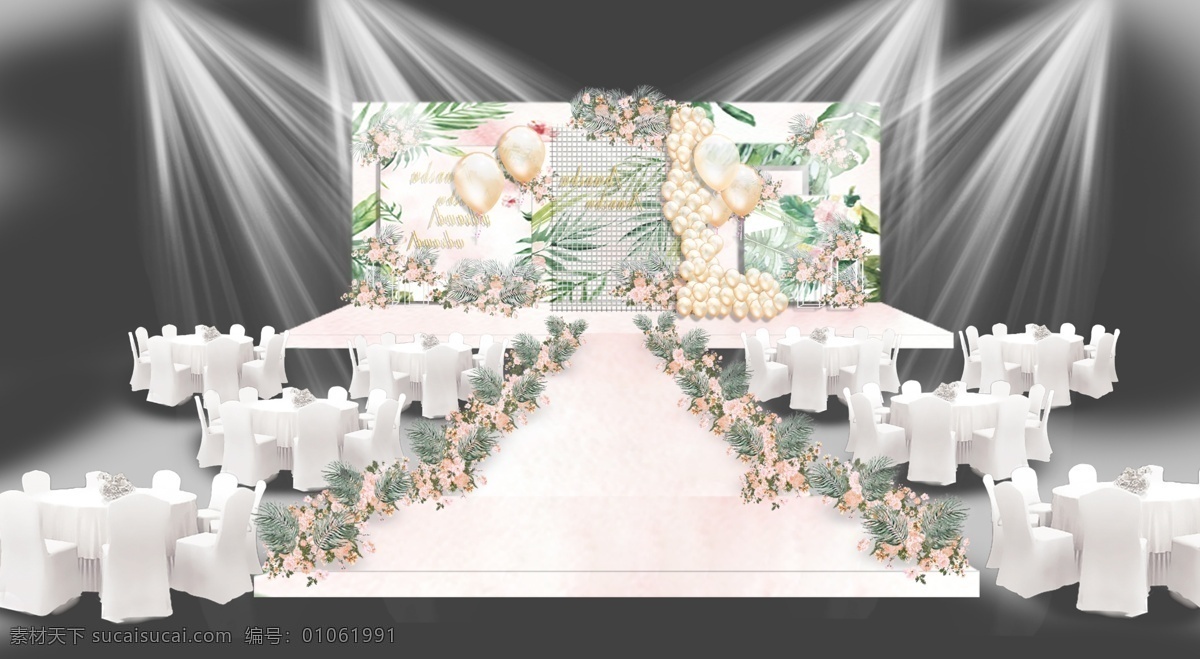 婚礼 手绘 效果图 火烈鸟 主题 模板 小清新 粉色 浅色