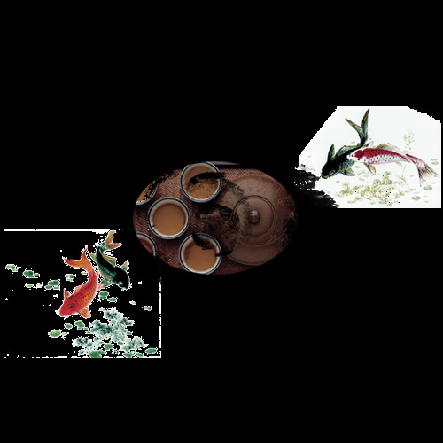 淡雅 墨色 底纹 褐色 茶盘 产品 实物 茶道 茶文化 产品实物 金鱼图案 墨色图案