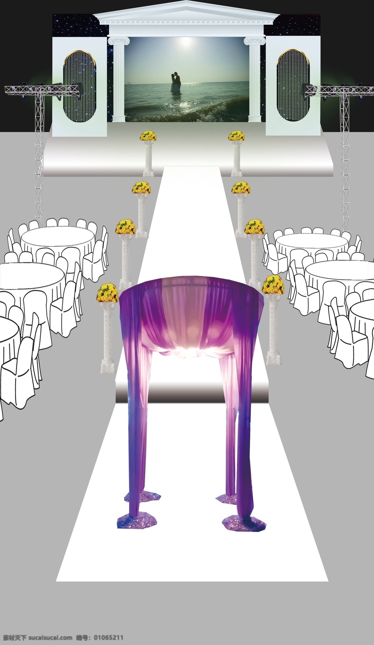 婚礼 现场 3d 效果图 紫色 路引 psd源文件