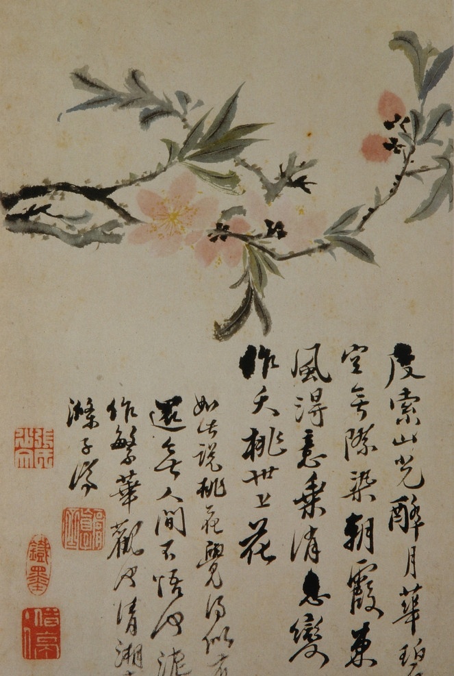 石涛 孤枝桃花 山水 古画 东风得意 夭桃 石涛山水绘画 绘画书法 文化艺术