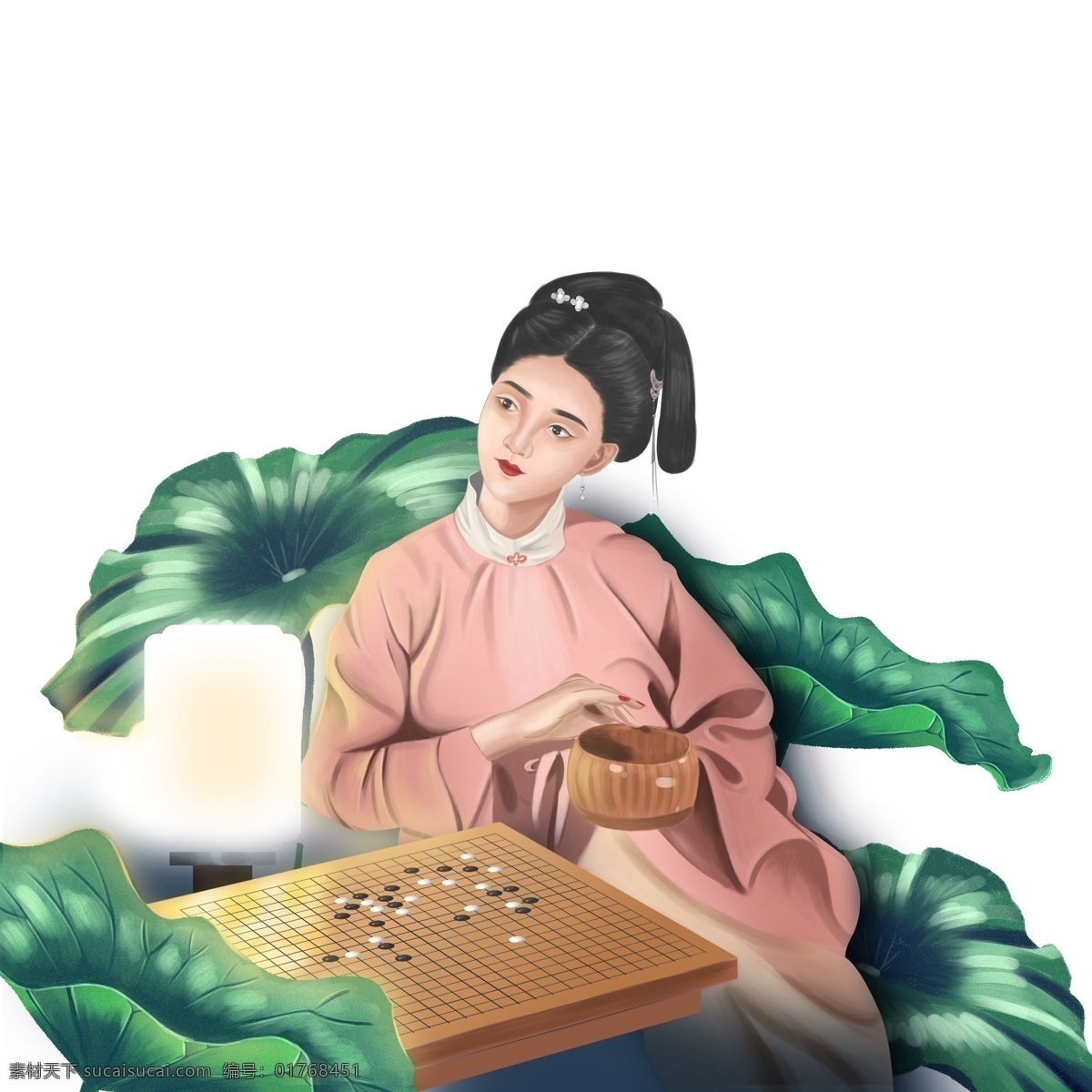 荷叶插画 风 古代 精美 绘画 人物 女子 美女 创意 插画 中国风 水墨 水彩 优美 古风人物 美女插画 文化艺术 绘画书法