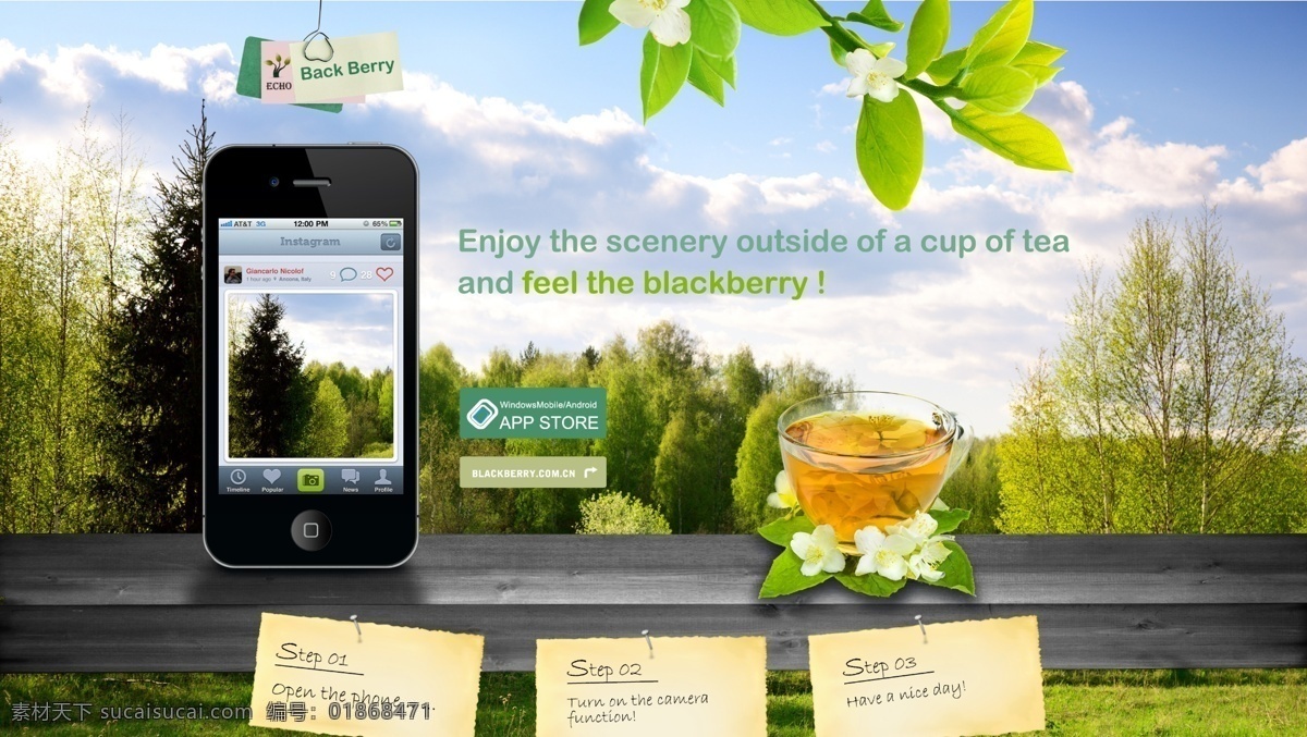 手机 网站设计 白云 广告 蓝天 树木 树叶 植物 网页素材 网页模板