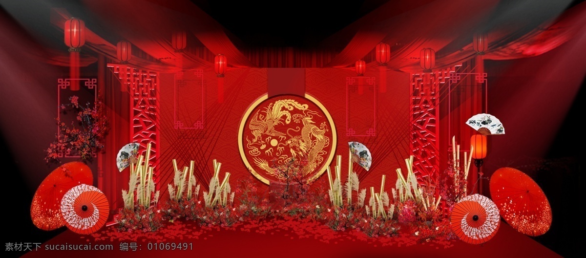 红色 中式 婚礼 效果图 婚礼素材 中式迎宾区 红色主题婚礼 婚礼设计