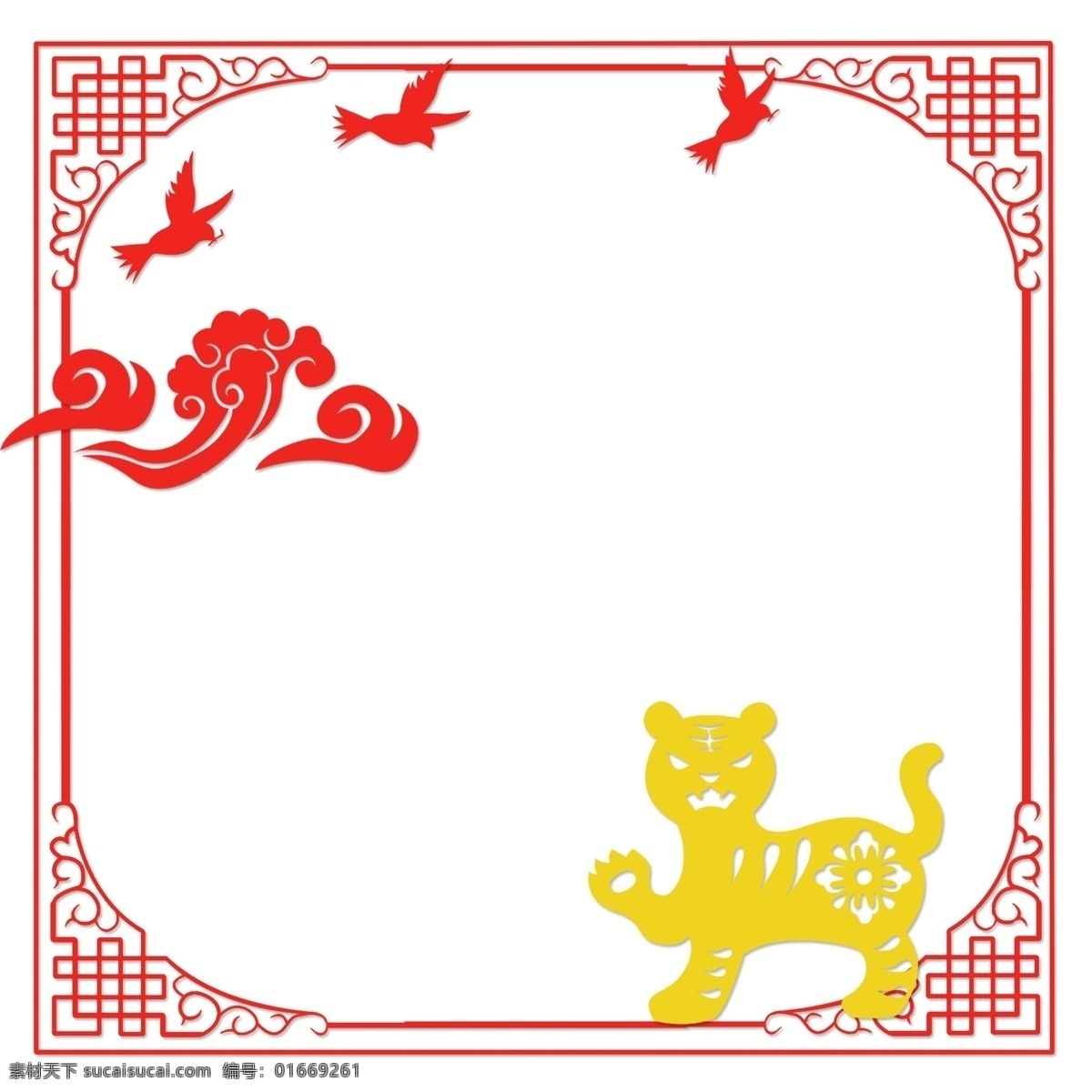 中国 风 古典 风格 扁平 边框 矢量图 十二生肖 中国风 古典风格 简约 古风手绘 矢量套图 红色 黄色 古风 虎