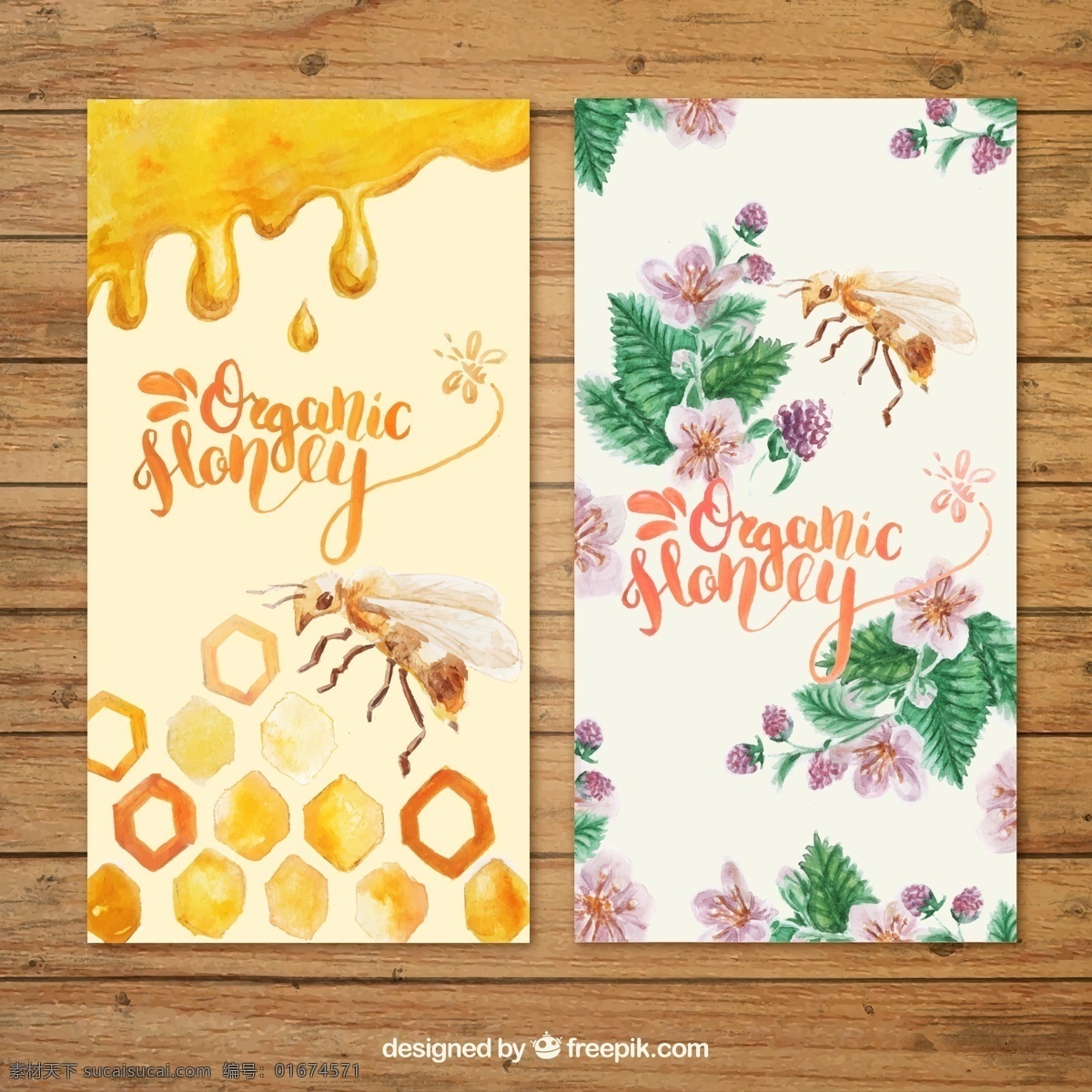 彩绘 蜜蜂 有机 蜂蜜 banner 有机蜂蜜 蜂窝 花卉 木板 矢量图 标签素材 底纹边框 背景底纹