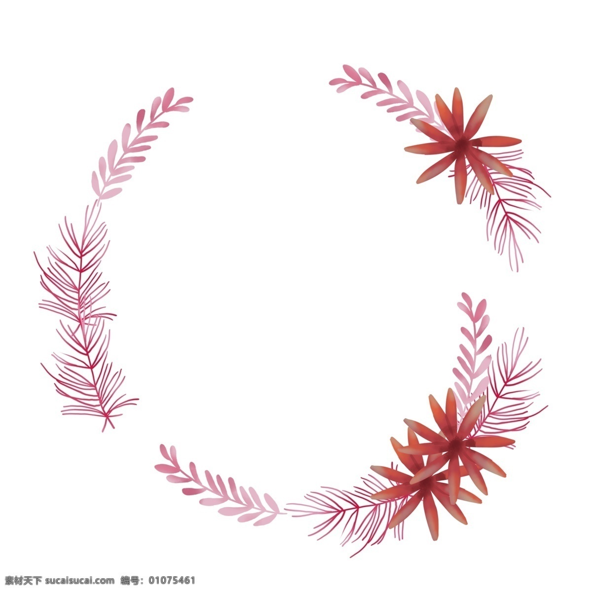 红色 圆形 花环 边框 枝藤边框