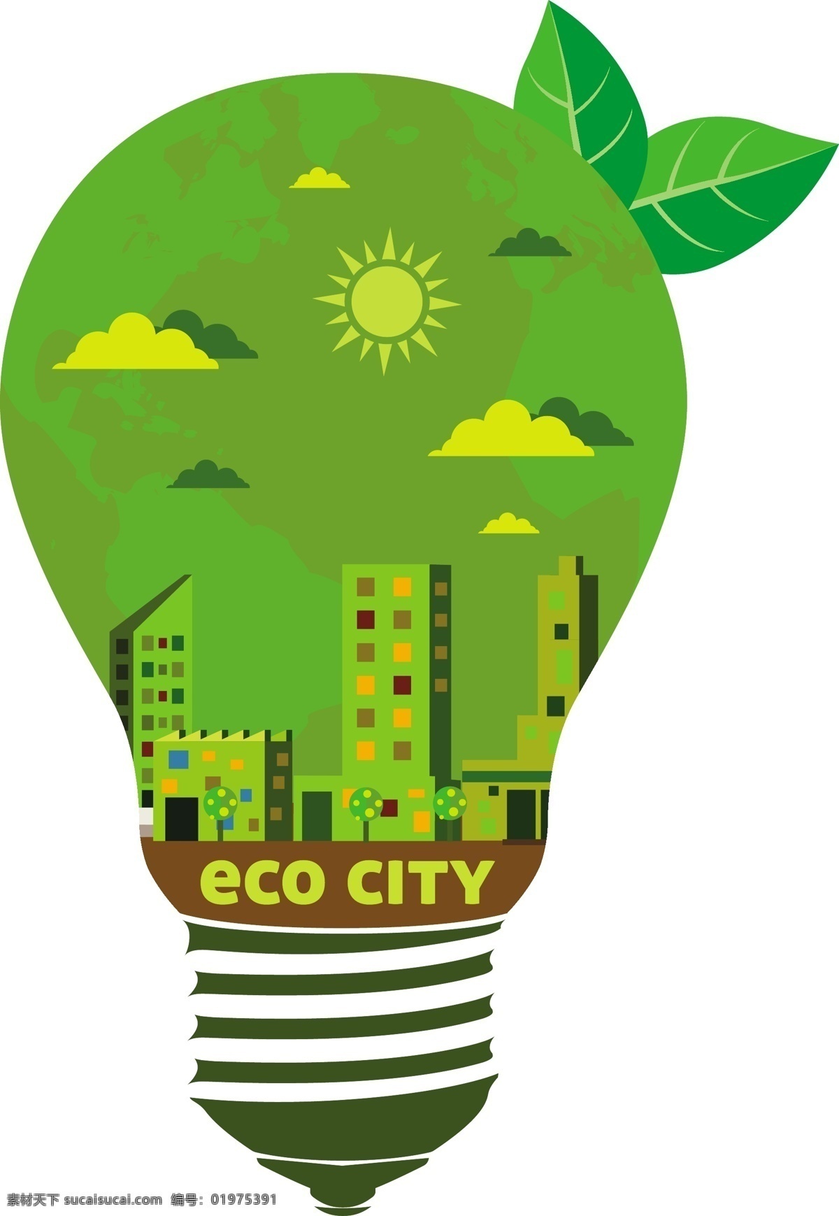 绿色 灯泡 矢量图 环保 电灯 城市 eco城市