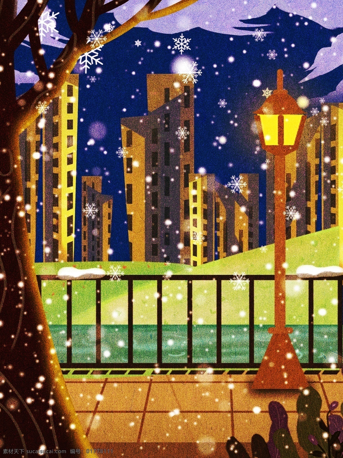 冬季 城市 星空 夜景 背景 风景 背景图 创意 雪花 路灯 下雪 广告背景 通用背景 psd背景 背景展板 背景展板图