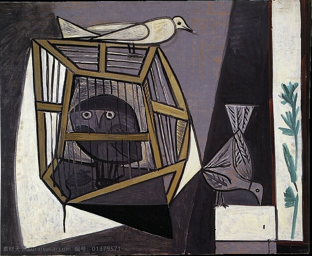 chouette 西班牙 画家 巴勃罗 毕加索 抽象 油画 人物 人体 装饰画 avec cage 1947 家居装饰素材