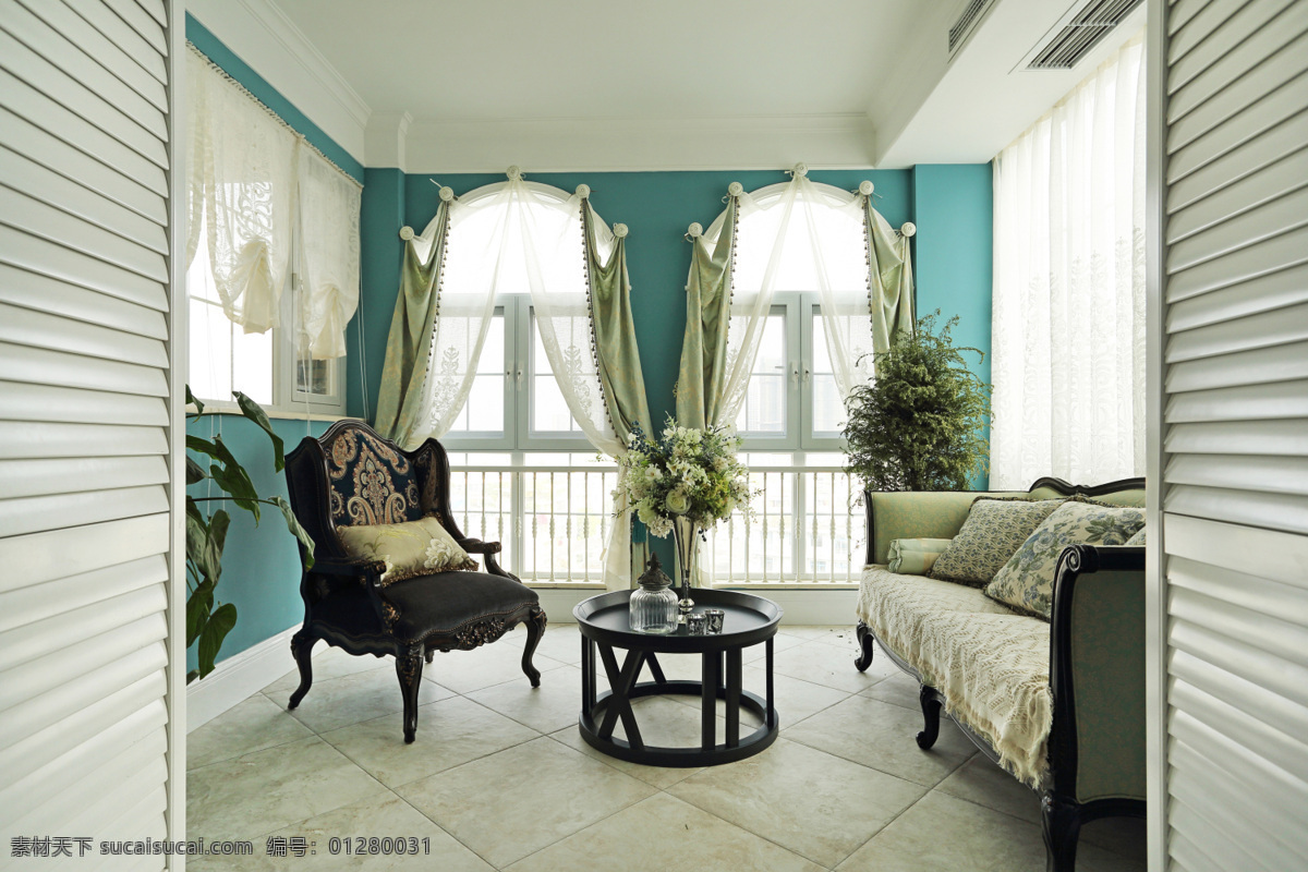 简约 客厅 圆形 茶几 装修 效果图 方形吊顶 绿色窗帘 米色沙发 浅色地板砖