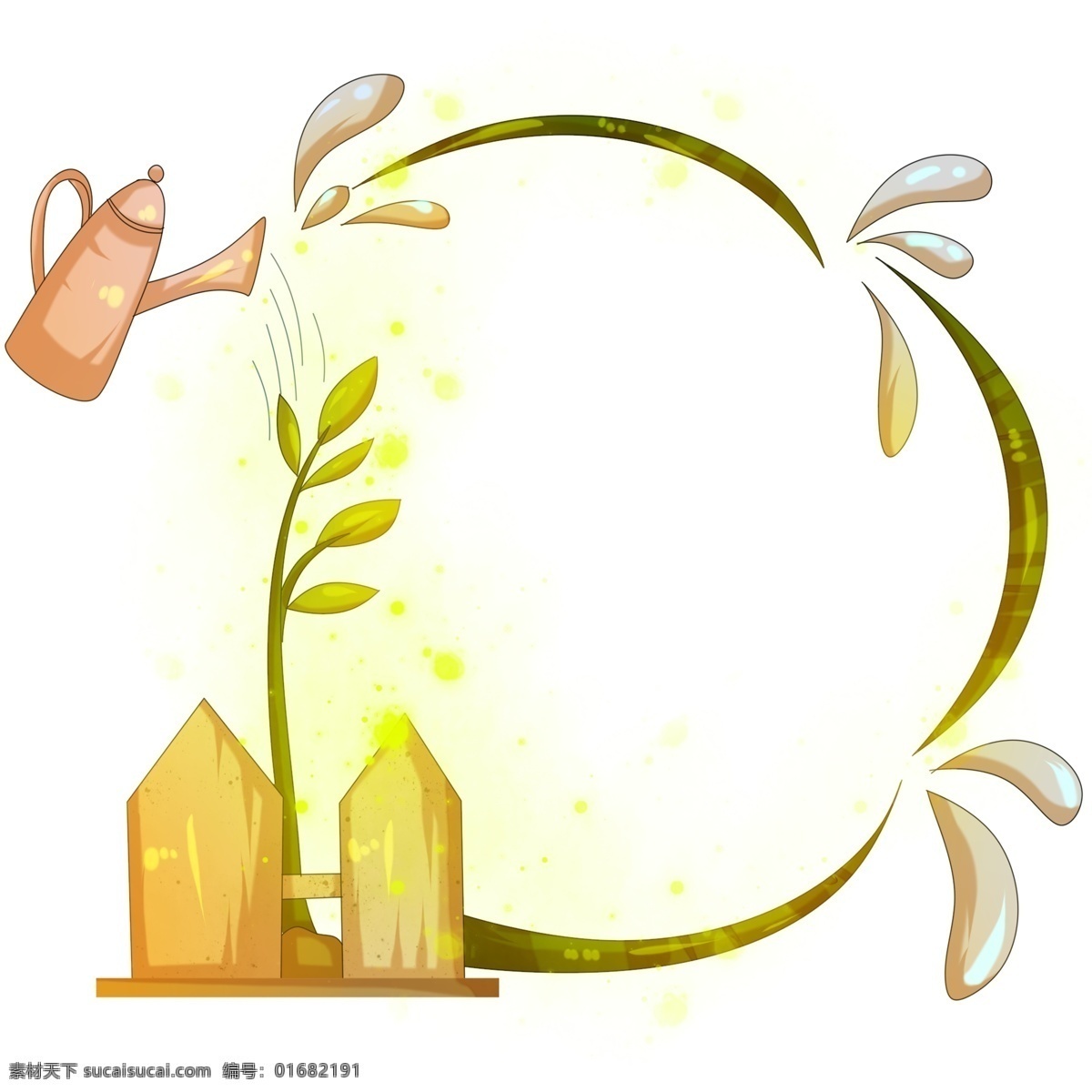 植树节 浇水 边框 插画 浇水的树苗 小树 植树 种树 树苗 树叶 卡通插画 漂亮的小树
