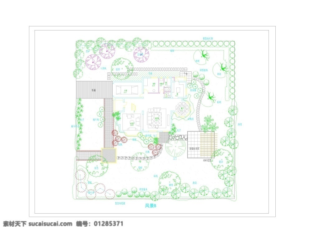 别墅 景观设计 私家 庭院 植物 施工图 植物配置 苗木表 工程 铺装 室外 环境 景观 cad 园林 dwg 白色