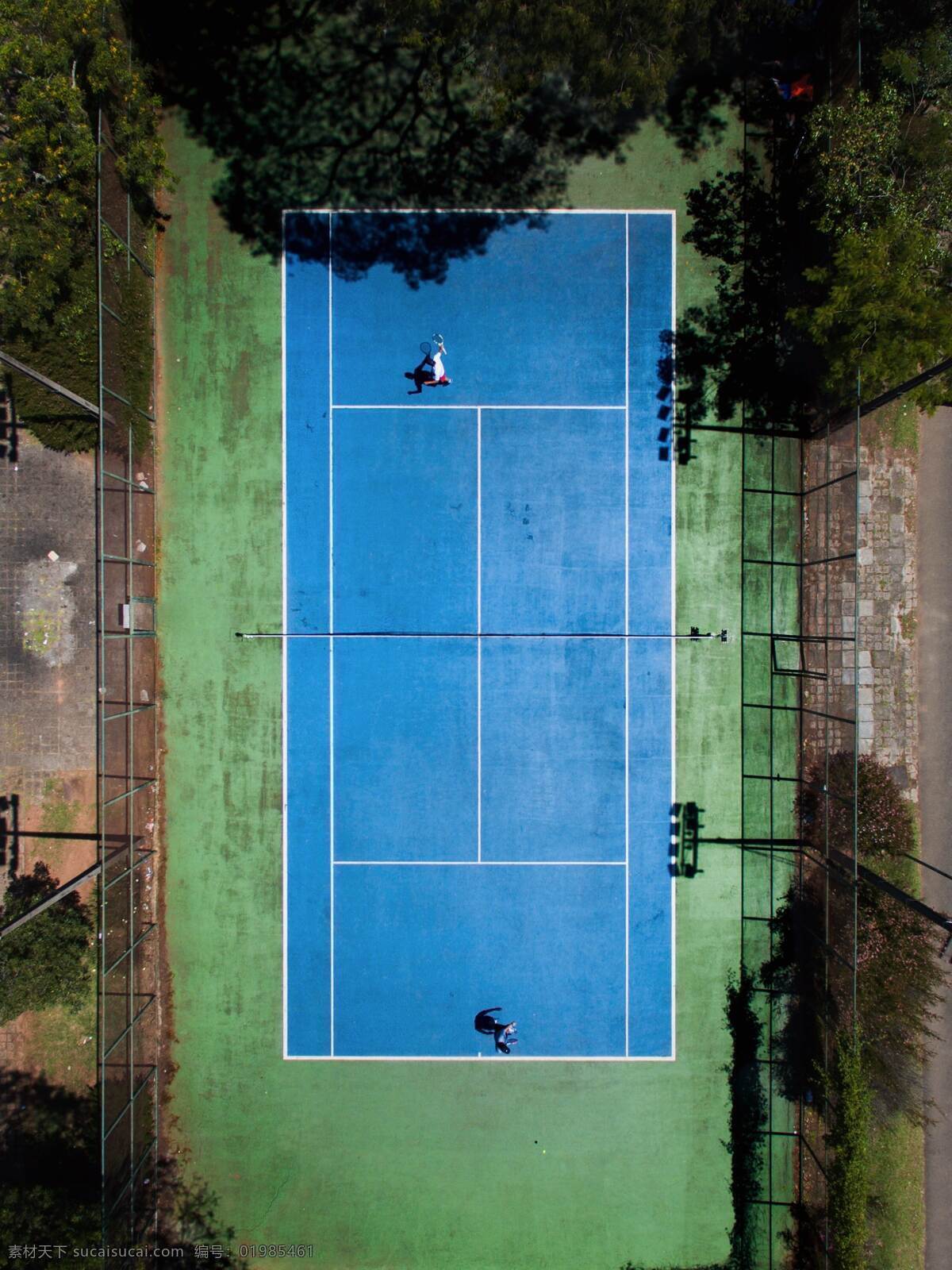 树林网球场 树林 森林 网球 网球场 打网球 蓝色网球场 自然景观 建筑景观