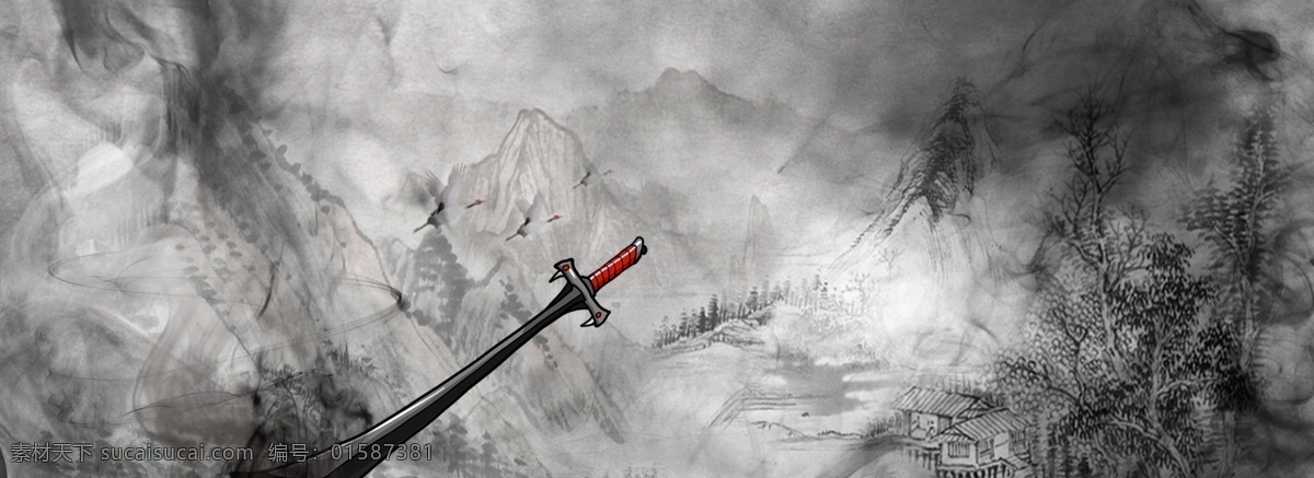 武侠 大气 手绘 中国 风 banner 武侠水墨 武侠手游 武侠古典 武侠世界 武侠穿越 水黑风景 刀剑 游戏场景 中国风 金庸