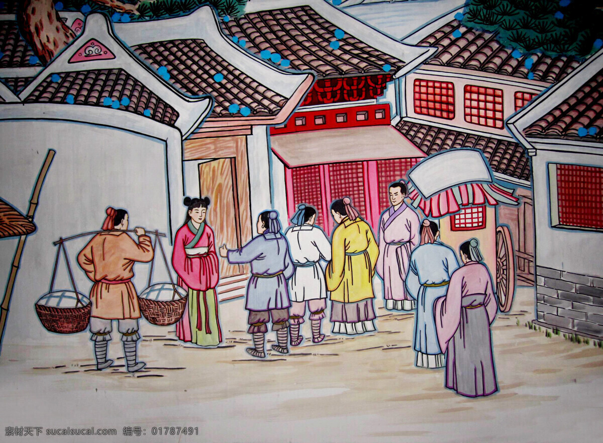 乡村秩事 美术 绘画 工笔画 壁画 古代人物画 乡村 村民 房屋 动作 表情 姿态 国画艺术 国画集42 绘画书法 文化艺术