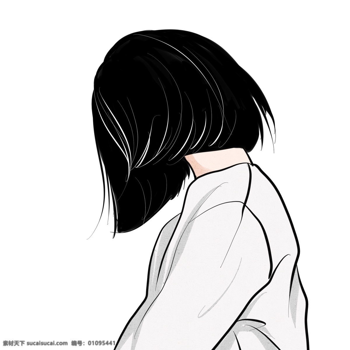 丧 背影 少女 水彩 手绘 黑白 板绘 悲伤 女孩
