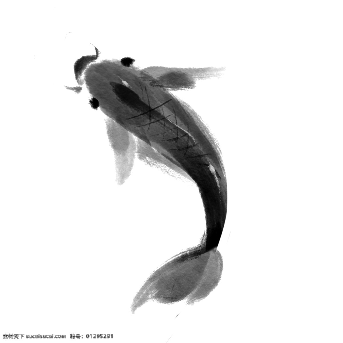 黑色 水墨 鲤鱼 插画 黑色的鲤鱼 卡通的插画 鲤鱼的插画 活泼的鲤鱼 摆尾的鲤鱼 跳舞的鲤鱼