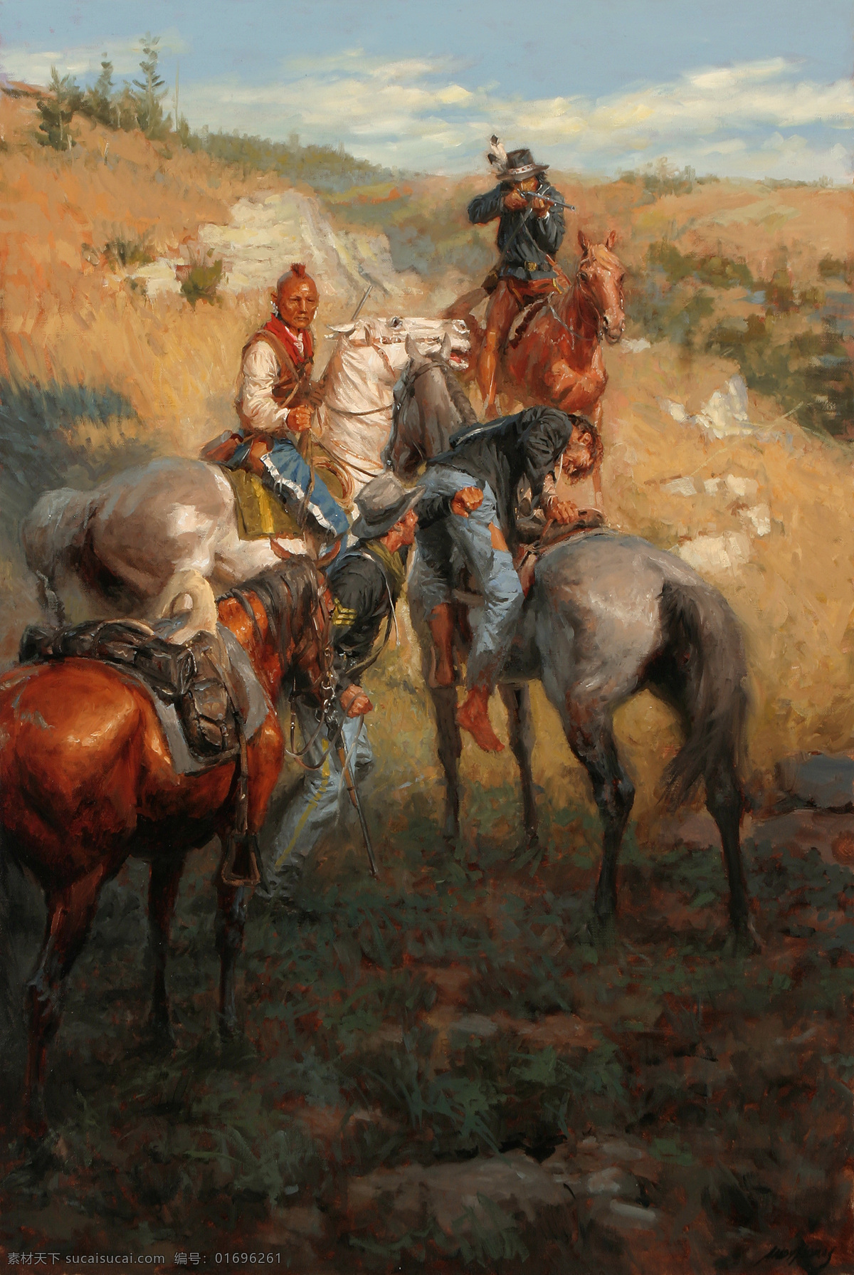 国外油画人物 国外 油画 人物 骑马 开枪 骑马油画 文化艺术 绘画书法