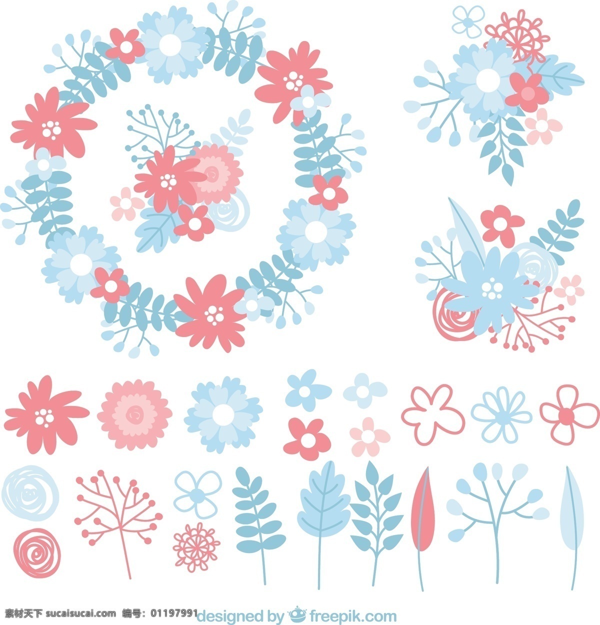 可爱的花饰 花 手 自然 春天 手绘 饰品 可爱 花圈 植物 绘画 春天的花 美丽的画 素描 写生 绽放 白色