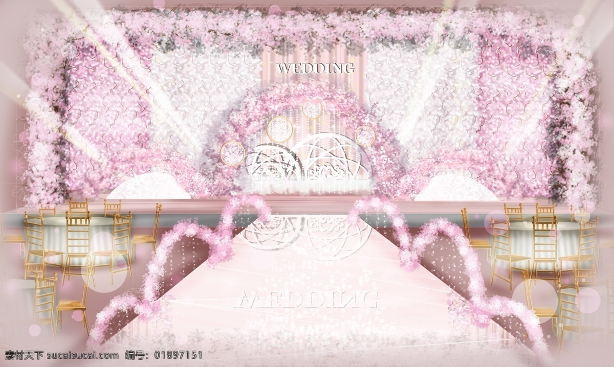 粉色 婚礼 现场 花墙 主 背景 工装 效果图 粉色婚礼 婚礼效果图 甜美 浪漫