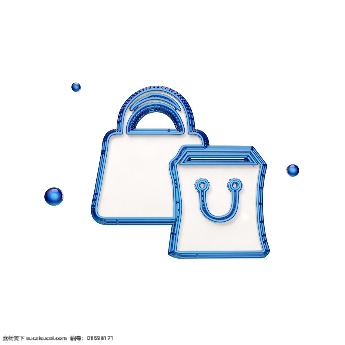 蓝色 立体 购物袋 图标