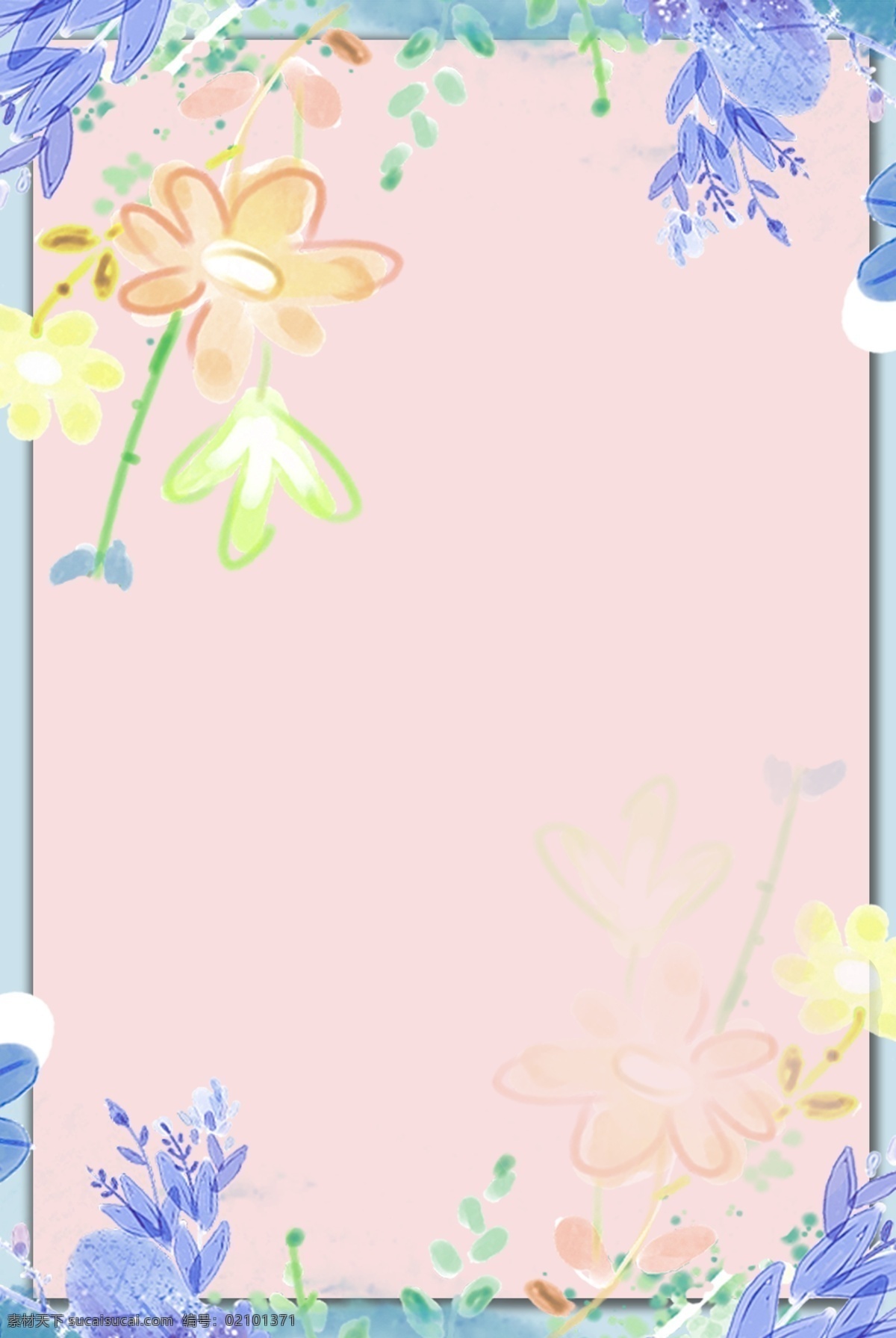 边框 蓝色 简约 花卉 背景 banner 蓝色背景 海报 淘宝 天猫 psd源文件 花朵