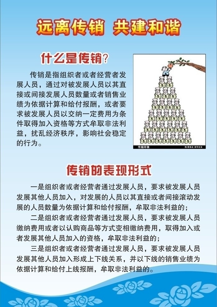 工商局 传销 展板 蓝色 花纹 警察 远离传销 章鱼 亲友 小花 海报 宣传画 矢量