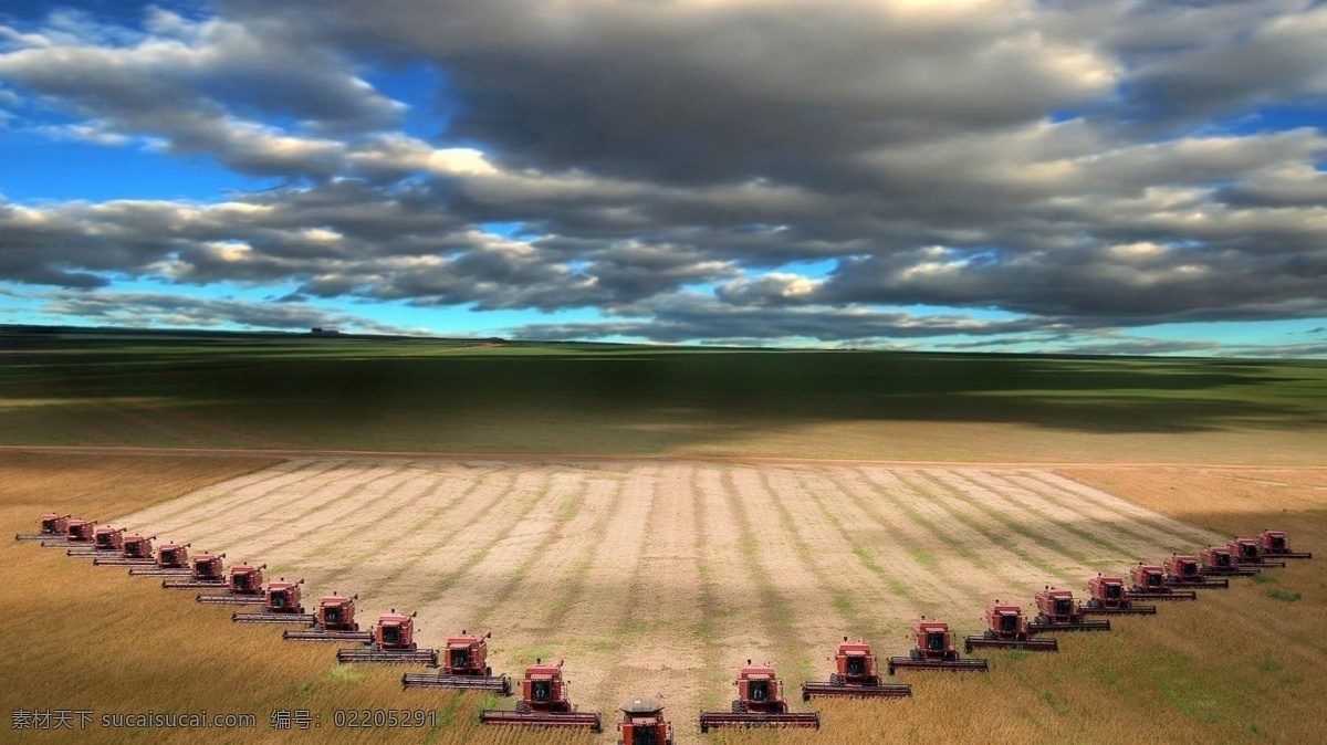 现代 拖拉机 白云 蓝天 农场 田野 现代科技 现代拖拉机 成排 一片 一群 农业生产 矢量图 日常生活