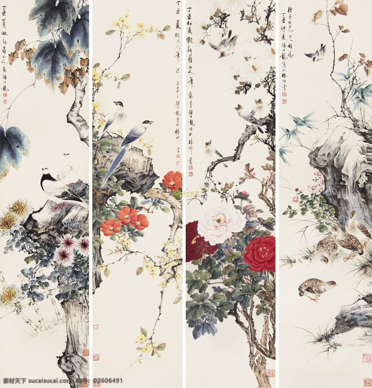 国画 工笔画 花鸟画 花鸟国画 工笔国画 工笔花鸟 花鸟条屏 艺术绘画 文化艺术 绘画书法