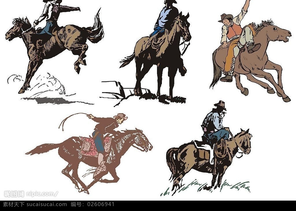 西部牛仔系列 西部牛仔 骑士 马 奔马 动感 西方 男人 骑马 矢量人物 男人男性 矢量图库