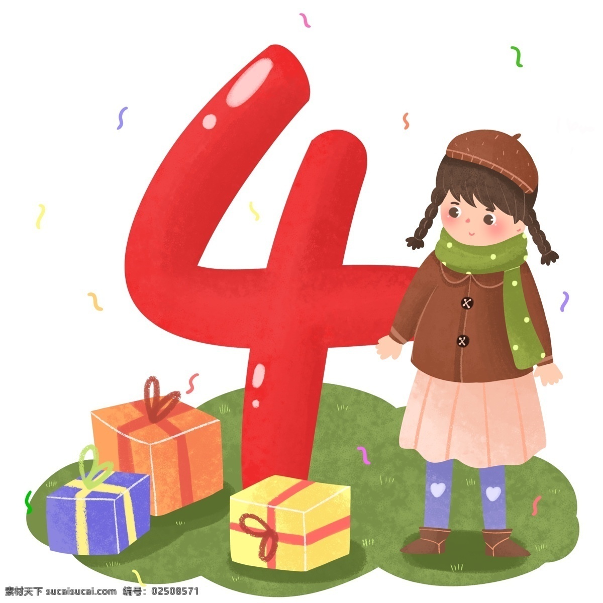 卡通 可爱 2019 跨 年 新年 倒计时 插画 红色 冬天 礼物 礼盒 跨年 女孩 包裹 温馨 温暖 治愈
