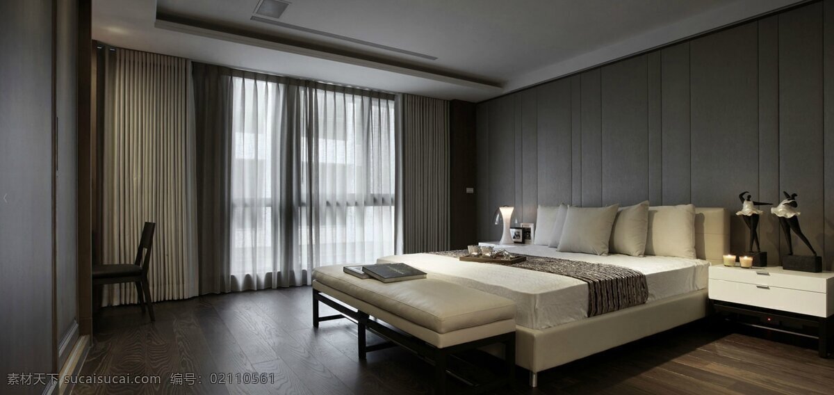 中式 古雅 卧室 深色 背景 墙 室内装修 效果图 卧室装修 深色背景墙 白色床头柜 木地板