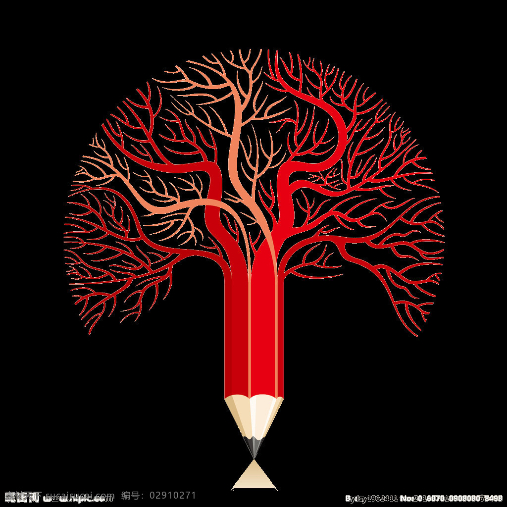 创意 红色 铅笔 树 元素