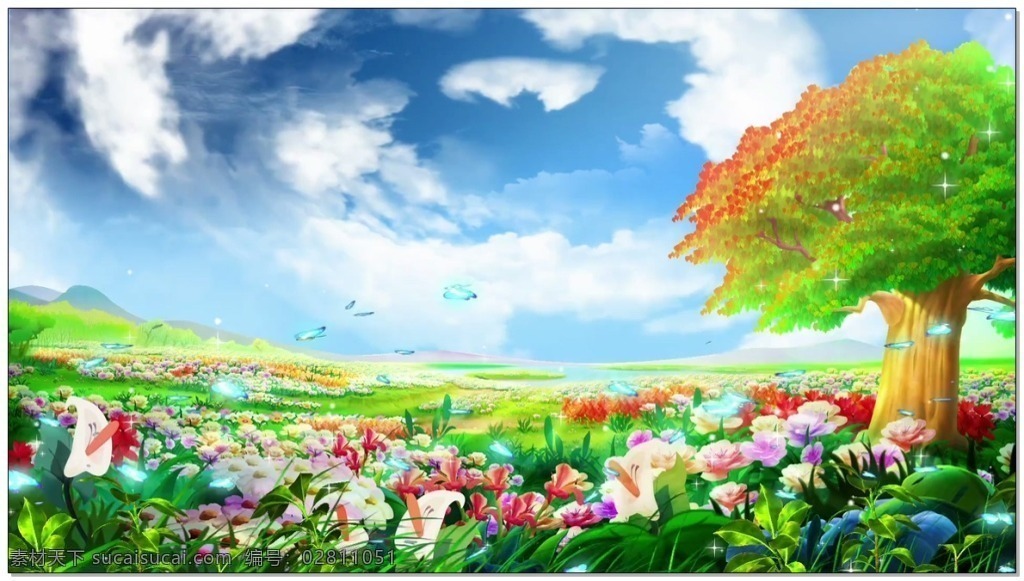 大树下 超 唯美 风景 视频 树木 风景画 蝴蝶 白云 动态素材 视频动态素材