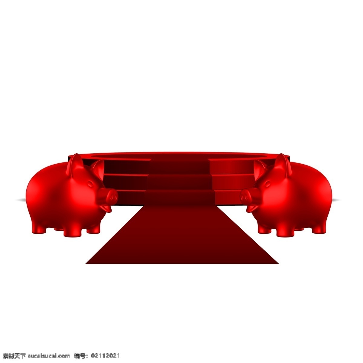 红色 舞台 金 猪 免 抠 图 一对金猪 地毯 节日布置 活动布置 3d舞台模型 表演舞台 活动氛围 红色的舞台