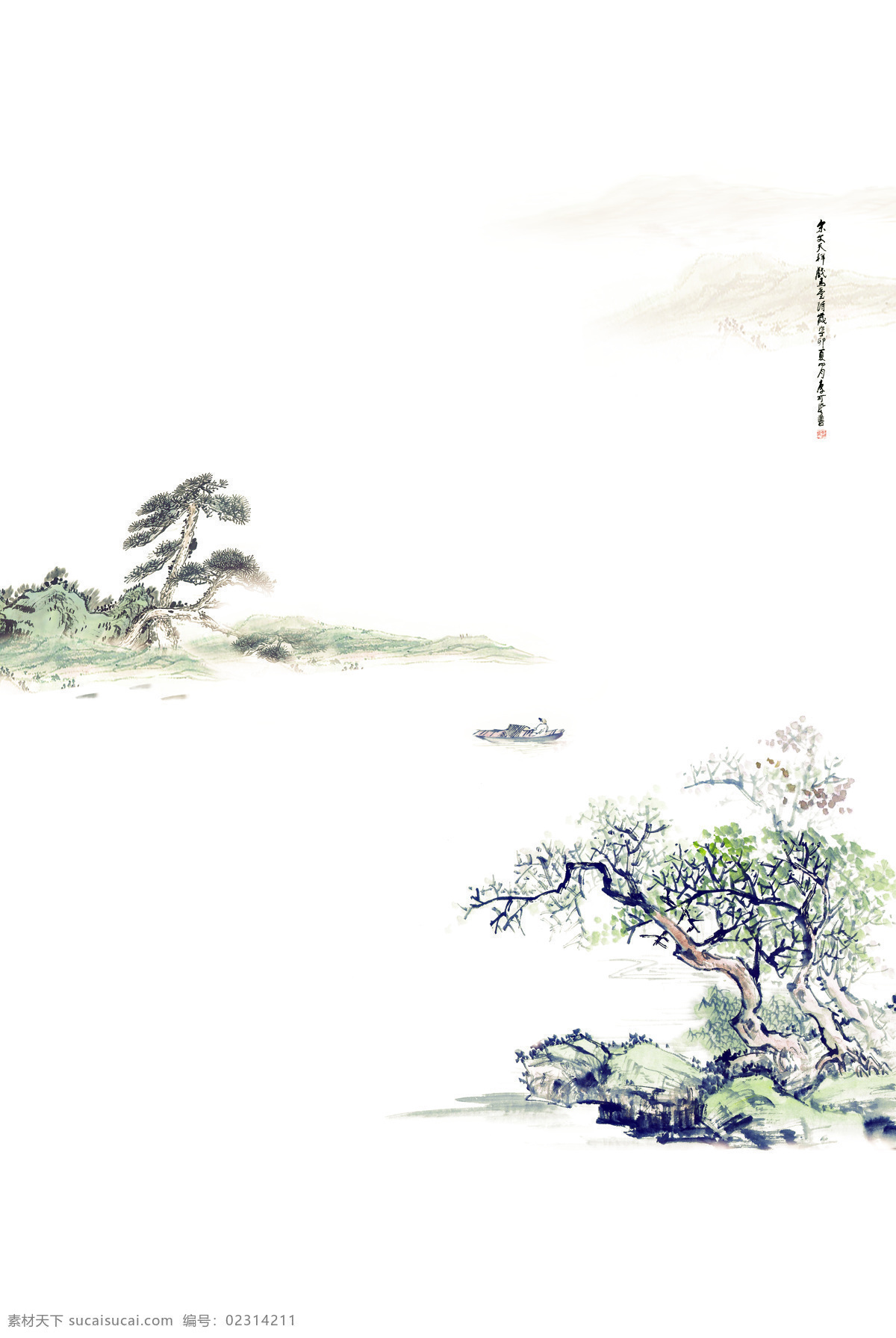 移门国画 山水画 移门 国画 松树 水墨画