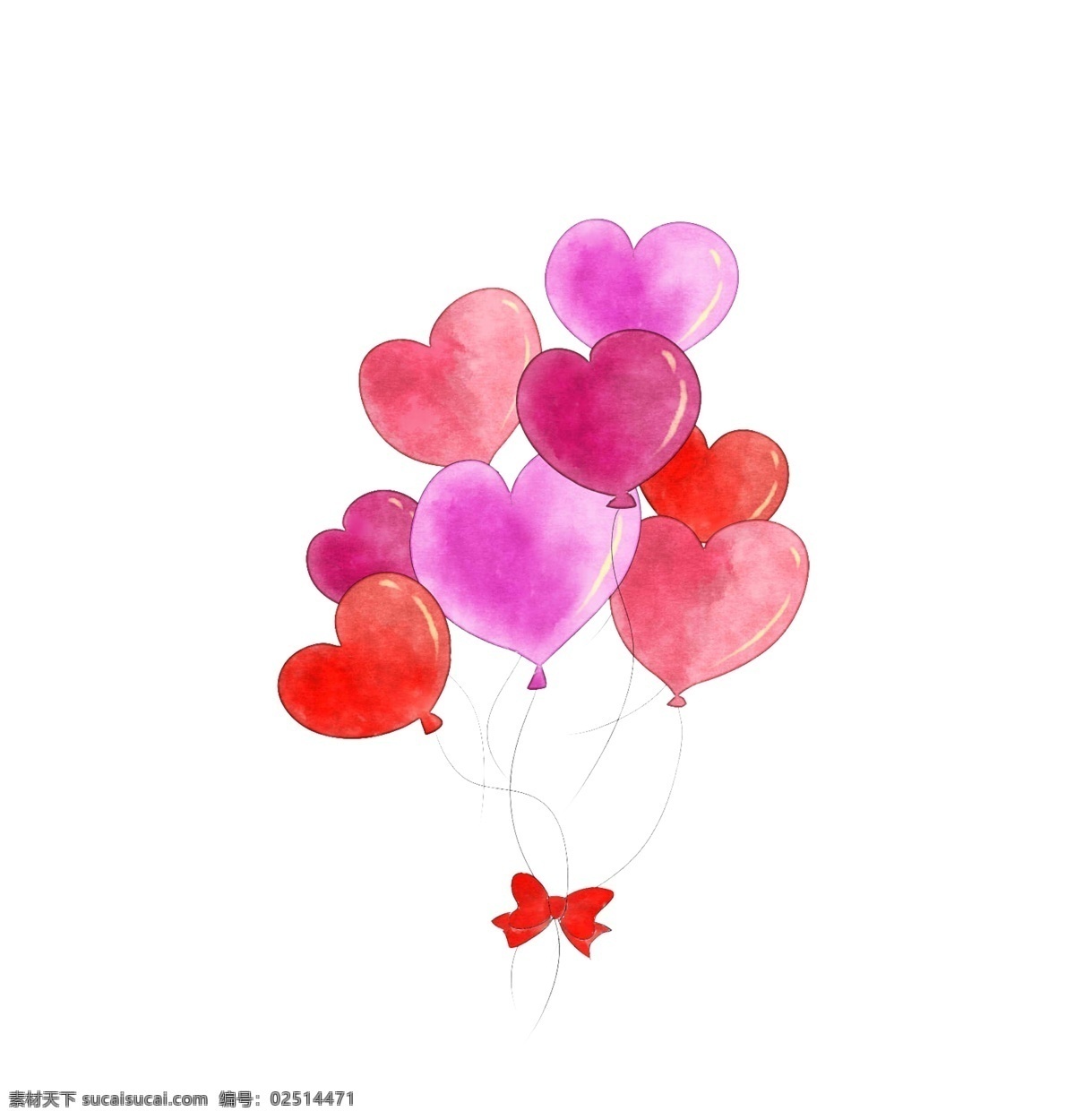 红色 爱心 气球 插画 红色的丝带 红色的蝴蝶结 蝴蝶结装饰 漂亮 飘
