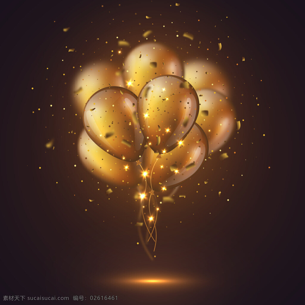 金色 气球 束 纸屑 星星 矢量图 eps格式 气球束 彩色纸屑