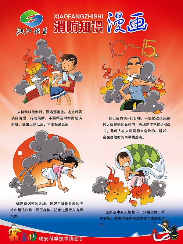 科普宣传 消防知识 漫画 展板 展板设计 宣传海报 海报 红色