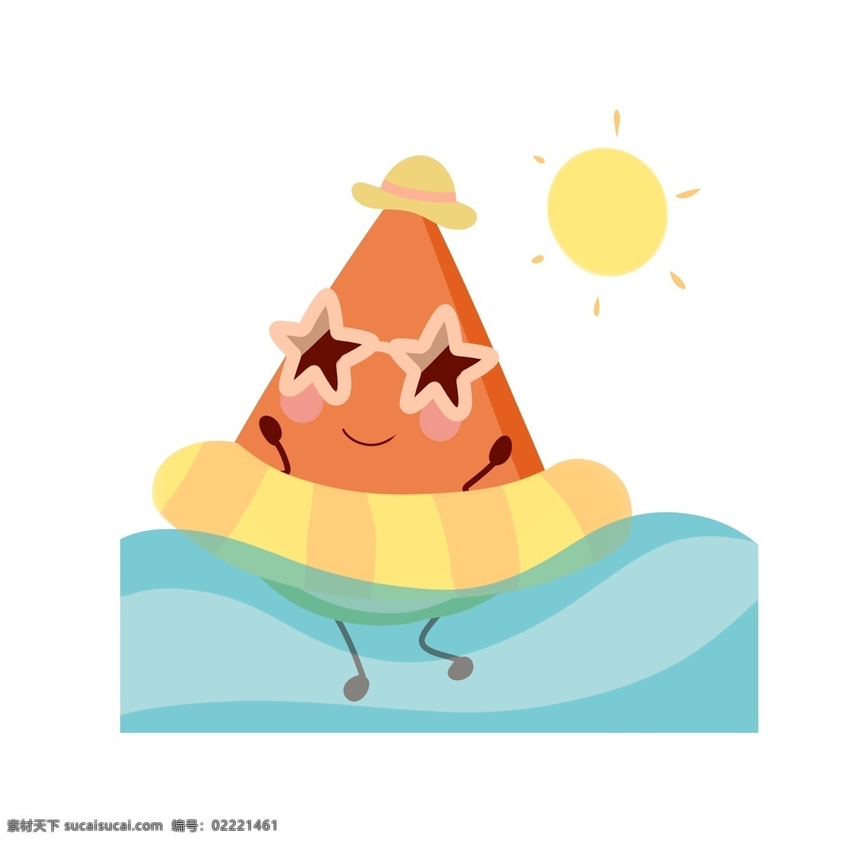 q 版 西瓜 小 表情 夏天 游泳 游泳圈 墨镜 太阳 海