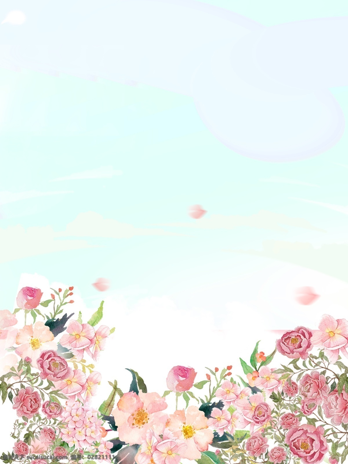 唯美 蓝色天空 花卉 植物 背景 粉色系 花卉背景 通用背景 广告背景 背景展板 玫瑰背景 蓝天背景