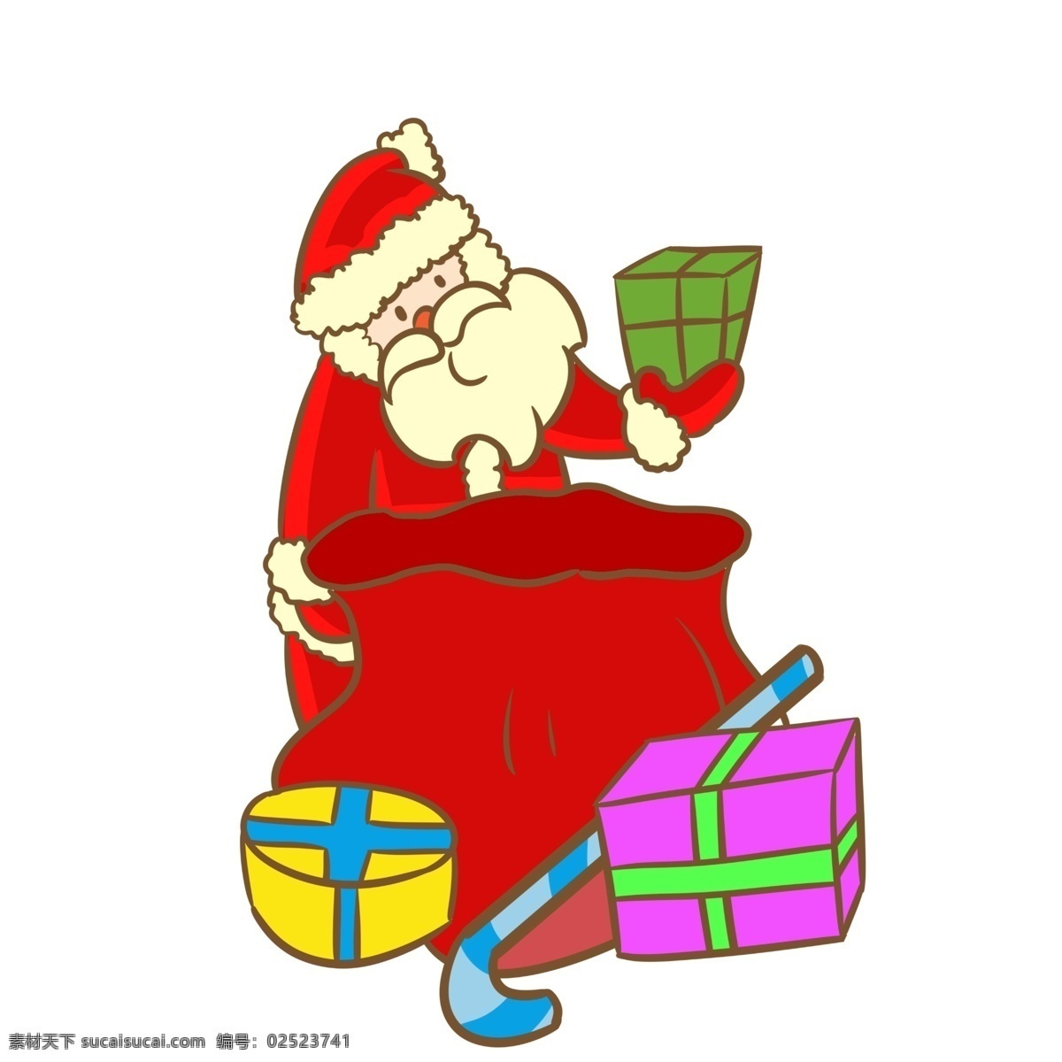 圣诞节 圣诞老人 整理 礼物 袋 插画 手绘圣诞老人 手绘送礼物 收礼 物 小朋友 手绘 发气 球