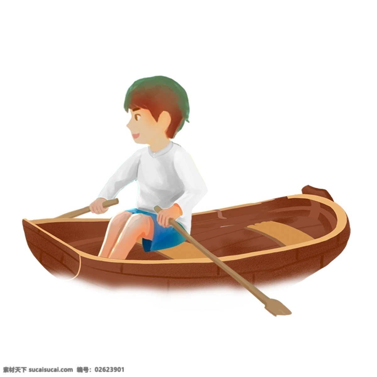 卡通 小 男孩 划船 插画 小孩 彩色 小清新 创意 手绘 元素 现代 简约 装饰 图案