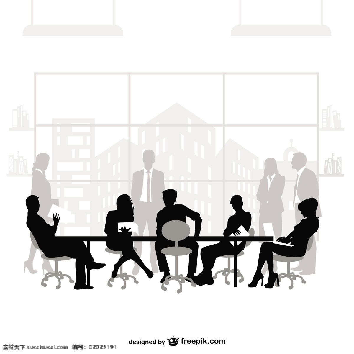 商务会议剪影 商务 人 办公室 模板 表 营销 轮廓 会议 商务人员 团队 商人 企业 公司 商务人士 白色