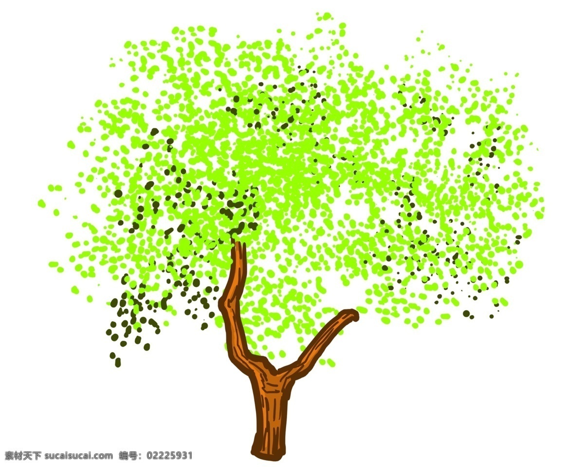 翠绿色 的卡 通 树木 大树插画 卡通树木插画 大树 创意植物插画 植物 绿色的叶子 精美的大树