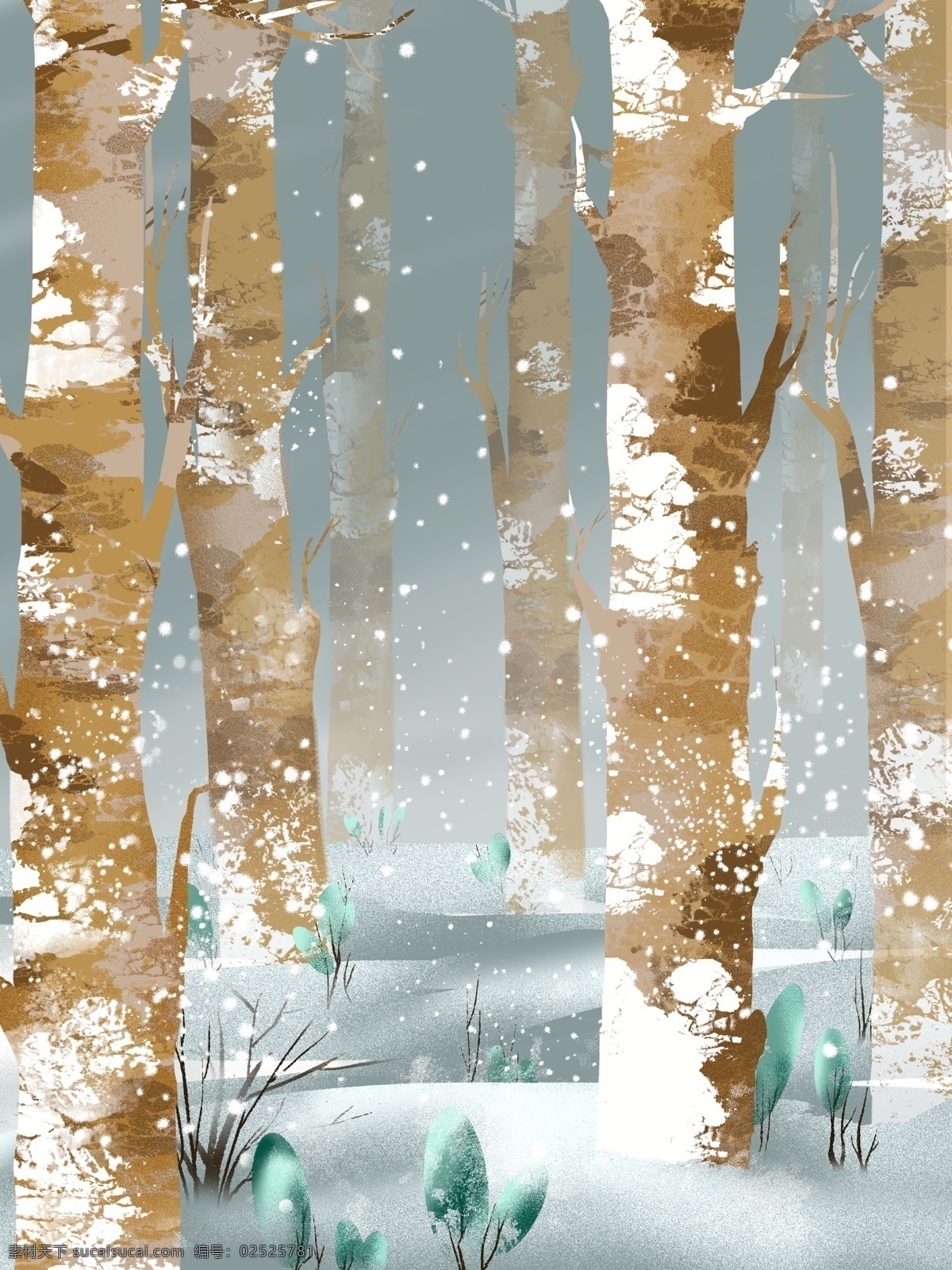 手绘 冬季 树林 背景 雪地 大树 广告背景 背景设计 手绘背景 背景展板 促销背景 背景展板图 背景图 创意